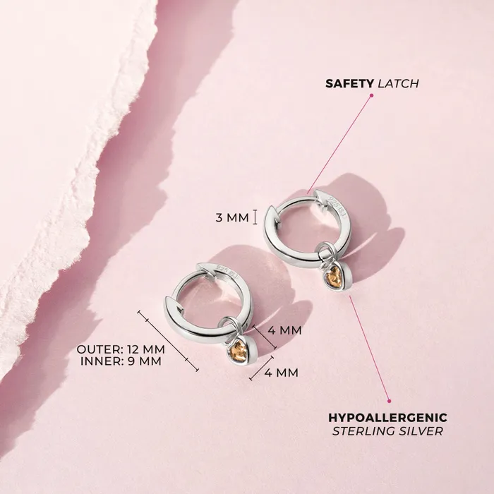CZ Birthstone Heart 9mm Kids Childrens Girls Earrings HoopHuggie Dangle Safety Latch Sterling Silver Baby Hoop Earrings Earrings