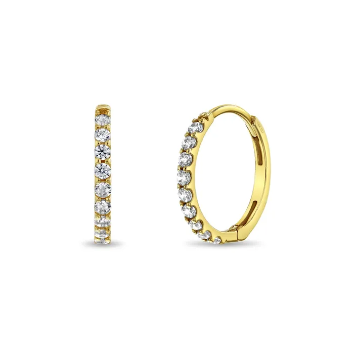 Earrings 18k Gold Clear Jeweled CZ Huggie 9mm Toddler Kids Girls Earrings Baby Hoop Earrings