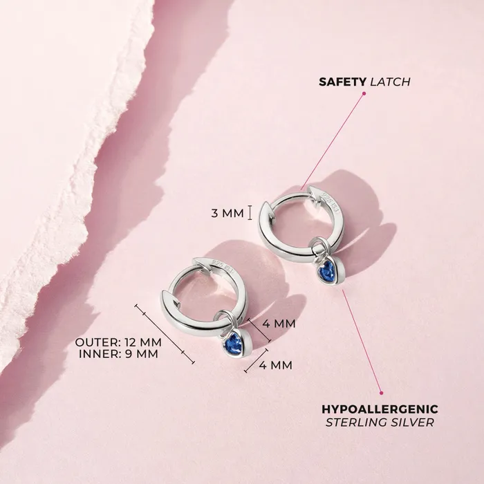 Earrings Baby Hoop Earrings CZ Birthstone Heart 9mm Kids Childrens Girls Earrings HoopHuggie Dangle Safety Latch Sterling Silver