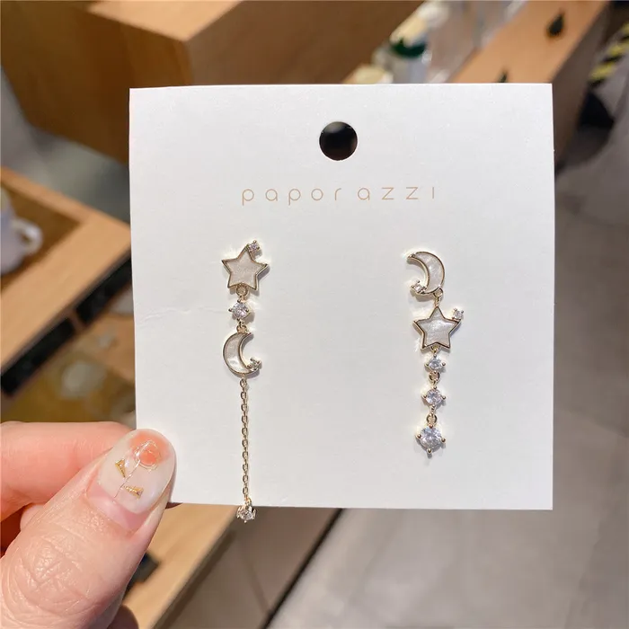 Earrings Refined by AnnaKaci Asymmetrical Star and Moon Iridescent Stone Earring