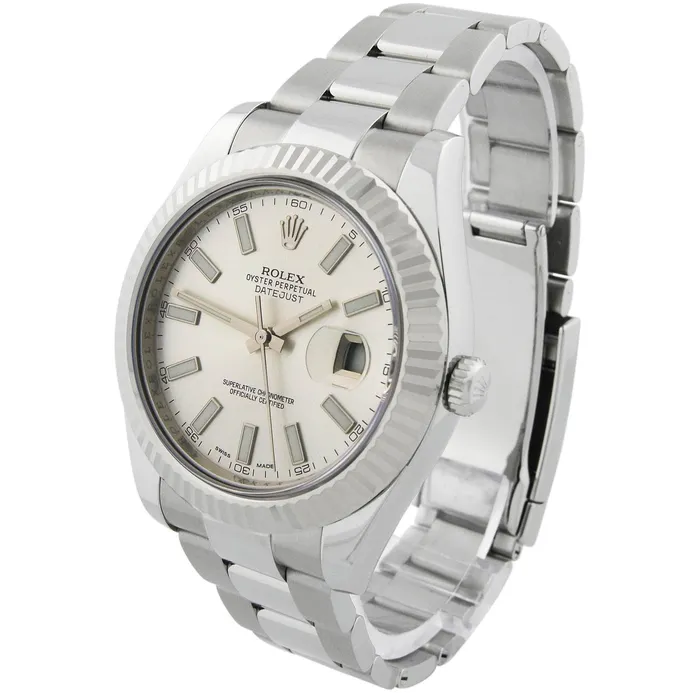 Happy Jewelers Bracelets Rolex Mens Datejust II Stainless Steel 41mm Silver Stick Dial Watch Reference 116334