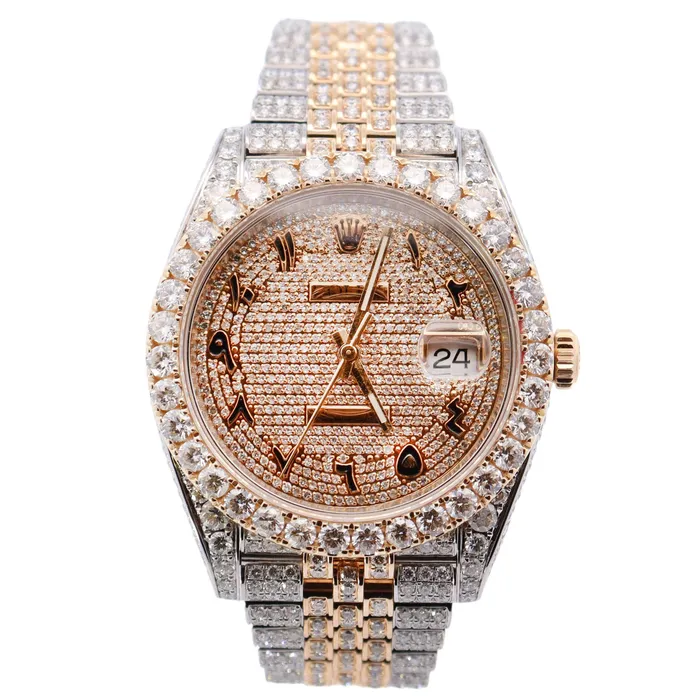 Happy Jewelers Earrings Rolex Mens Iced Out Datejust 41 Yellow Gold Steel 41mm White Stick Dial Watch Reference 126333