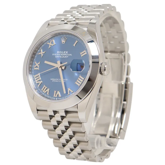 Happy Jewelers Rolex Datejust Stainless Steel 41mm Blue Roman Dial Watch Reference 126300 Watches