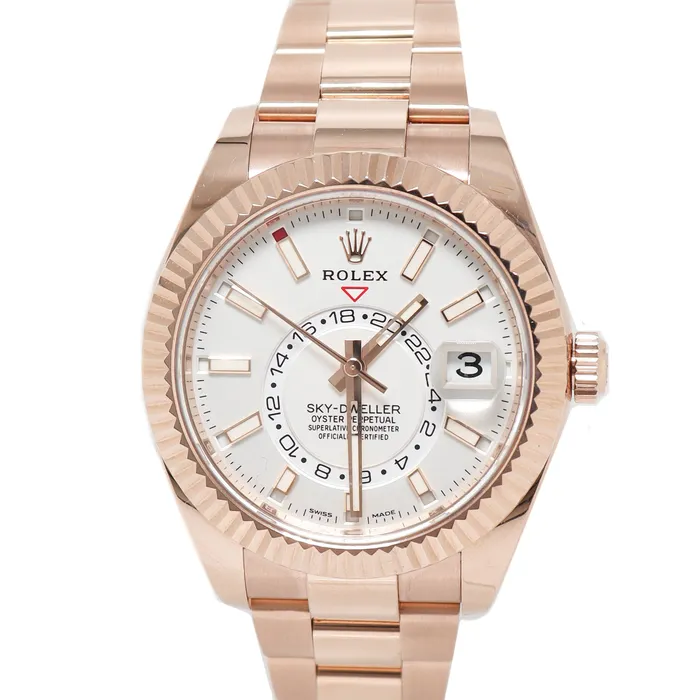 Happy Jewelers Rolex Mens Skydweller Everose Gold 42mm White Stick Dial Watch Reference 326935 Watches Happy Jewelers Rolex Mens Skydweller Everose Gold 42mm White Stick Dial Watch Reference 326935 Watches
