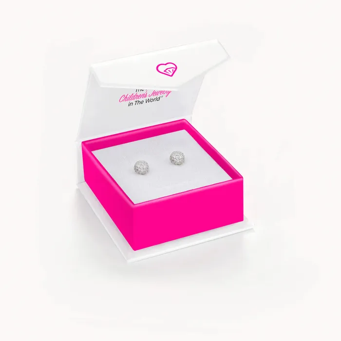 Kids Screw Back Earrings Earrings Large Ball of Gems CZ Kids Childrens Girls Earrings Screw Back Sterling Silver
