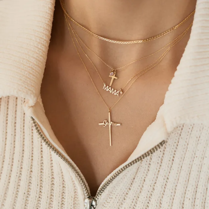 Necklaces Gelin Diamond Cross Birthstone Necklace