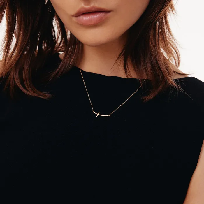 Necklaces Gelin Diamond Sideways Curved Cross Necklace