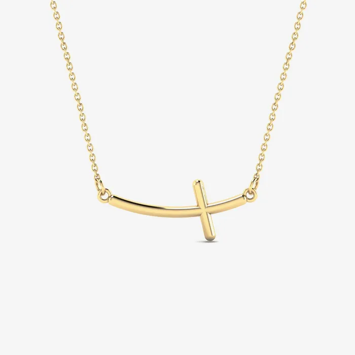 Necklaces Gelin Diamond Sideways Curved Cross Necklace