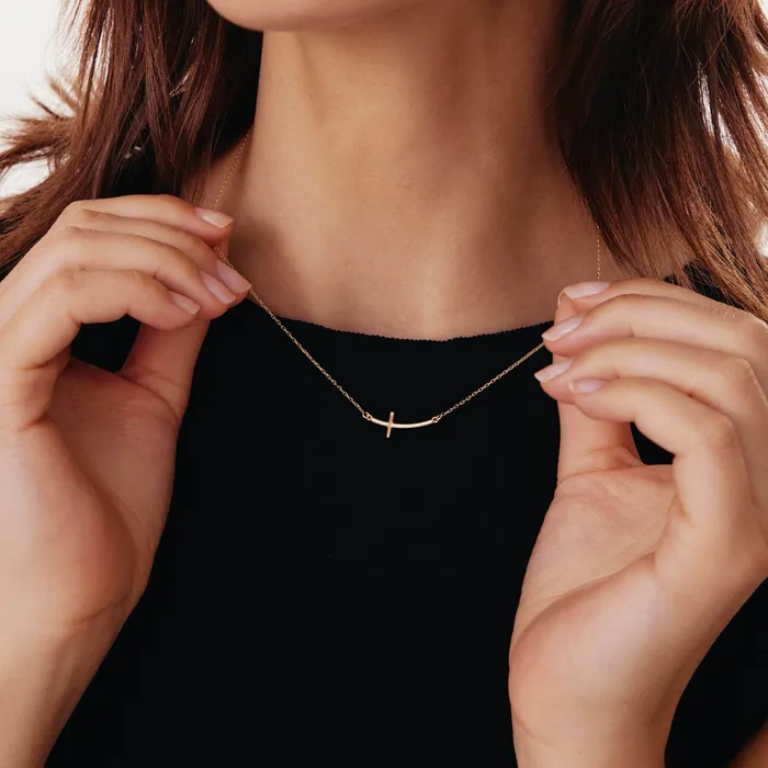 Necklaces Gelin Diamond Sideways Curved Cross Necklace