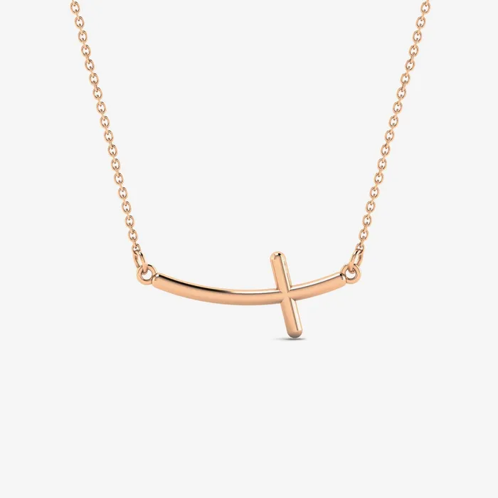 Necklaces Gelin Diamond Sideways Curved Cross Necklace