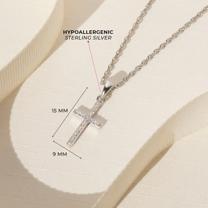 Necklaces Kids Necklaces Pendants Cubic Zirconia Religious Cross Kids Childrens Girls PendantNecklace Sterling Silver