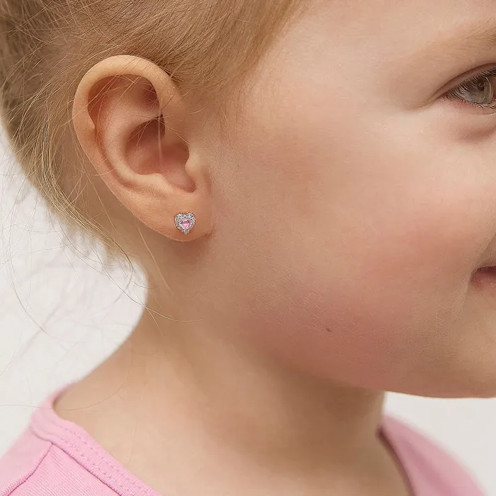 Princess Heart CZ Baby Toddler Kids Earrings Screw Back Sterling Silver Kids Screw Back Earrings Earrings