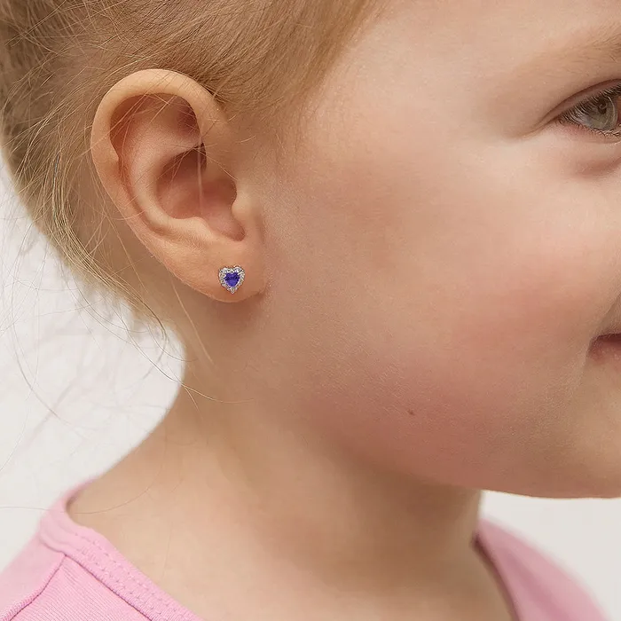 Princess Heart CZ Baby Toddler Kids Earrings Screw Back Sterling Silver Kids Screw Back Earrings Earrings