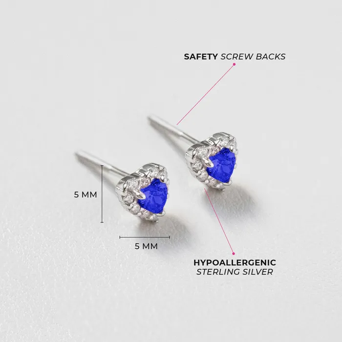 Princess Heart CZ Baby Toddler Kids Earrings Screw Back Sterling Silver Kids Screw Back Earrings Earrings
