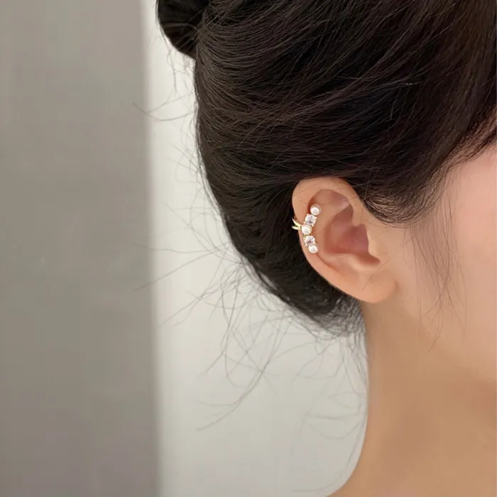 Refined by AnnaKaci Earrings Pearl Gold Toned Ear Cuffs