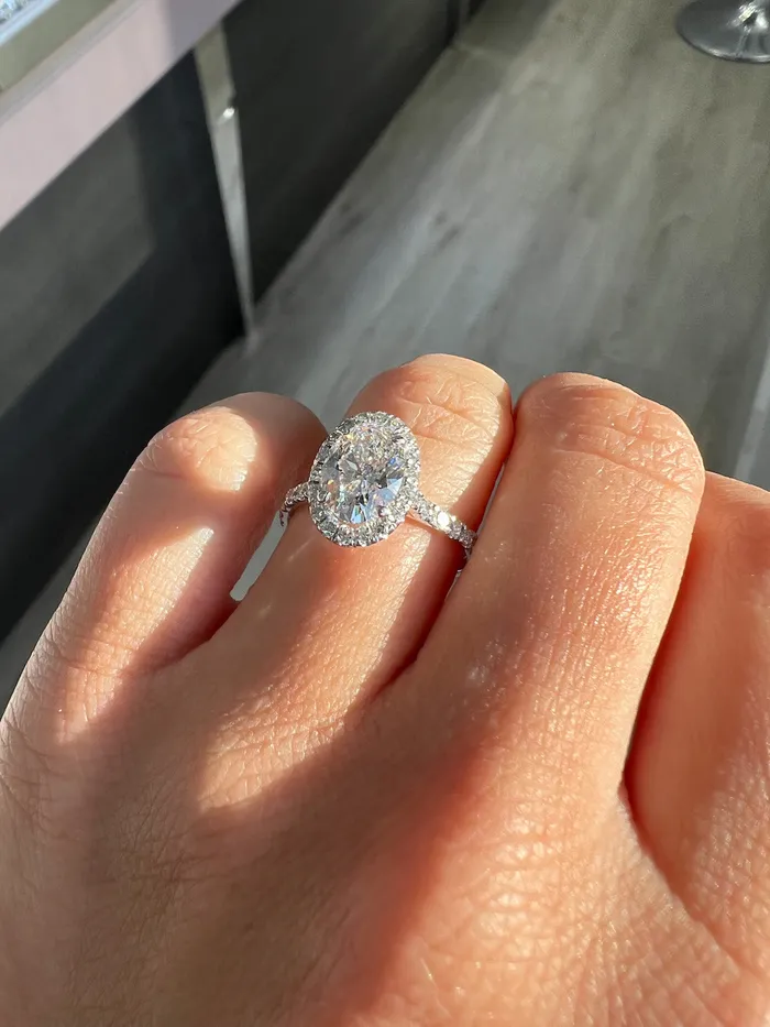 Rings 150 Oval Lab Diamond Engagement Ring with Halo Happy Jewelers