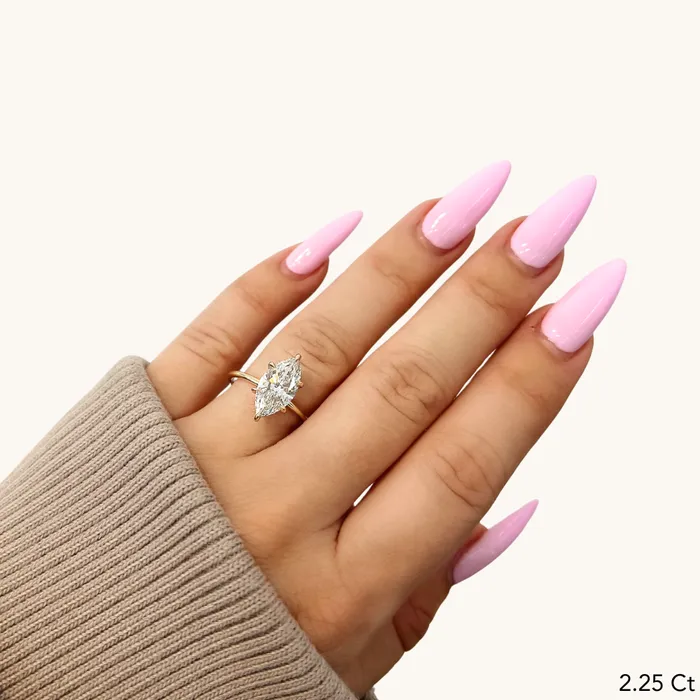 Rings Happy Jewelers Marquise Lab Diamond Solitaire Engagement Ring with Hidden Halo