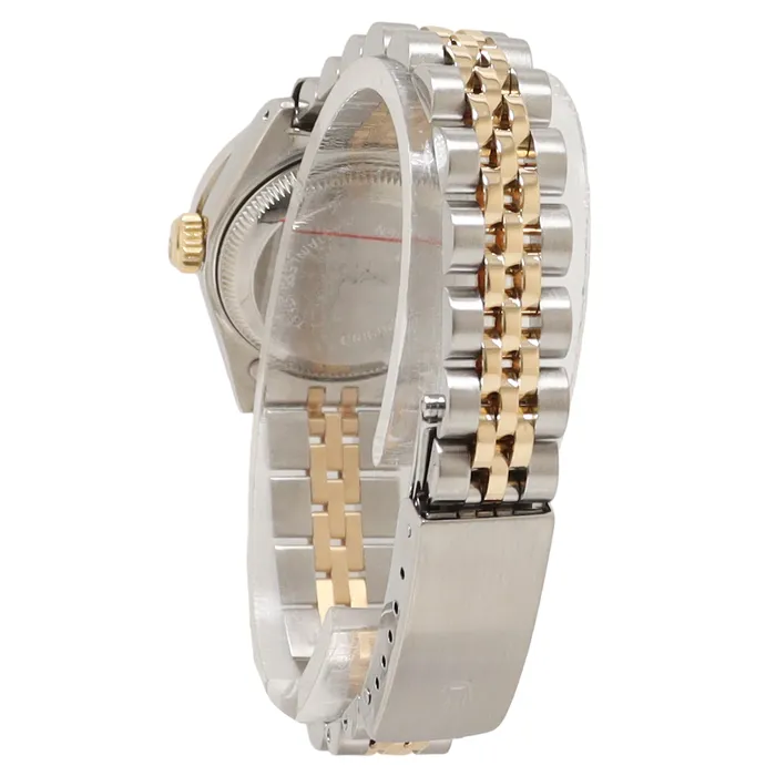 Rolex Datejust Two Tone Yellow Gold Stainless Steel 26mm White MOP Diamond Dial Watch Reference 69173 Happy Jewelers Rings