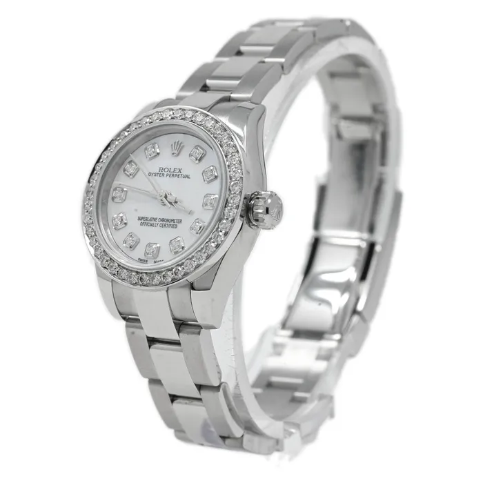 Rolex Ladies Oyster Perpetual 26mm White MOP Diamond Dial Watch Reference 176200 Happy Jewelers Watches
