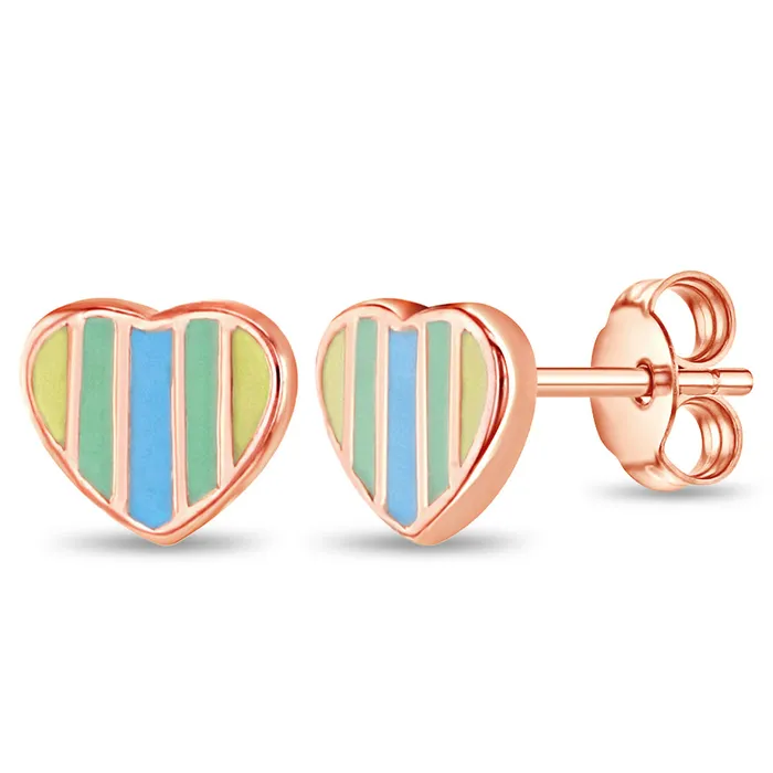 Teen Stud Earrings Earrings Rainbow Heart Kids Teen Earrings Enamel Sterling Silver Rose Gold Plated