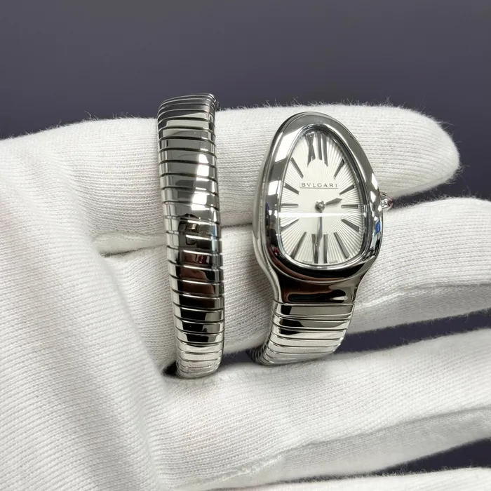 Watches Bvlgari Serpenti Tubagos 35mm White Dial Watch Ref 101817 Happy Jewelers