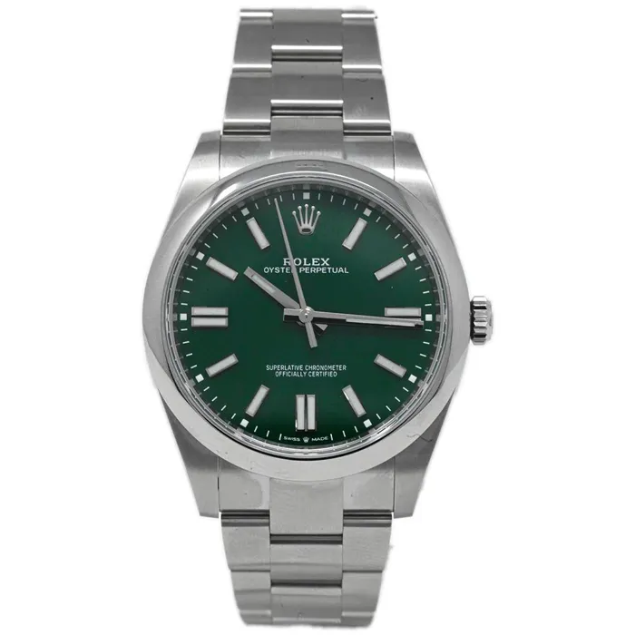 Watches Happy Jewelers Rolex Oyster Perpetual 41mm Green Dial Watch Ref 124300