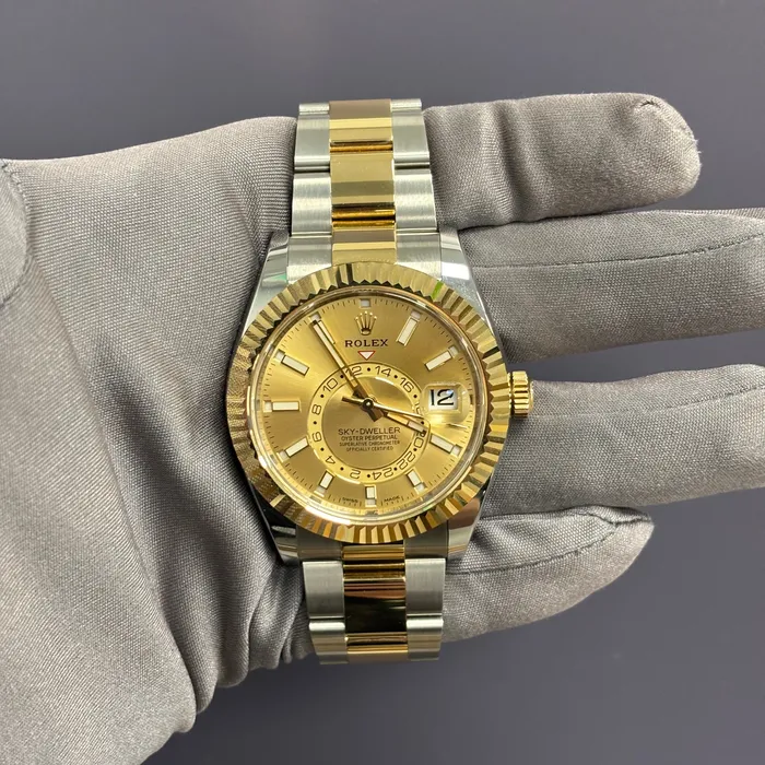 Watches Rolex SkyDweller 42mm Champagne Dial Watch Ref 326933 Happy Jewelers Watches Rolex SkyDweller 42mm Champagne Dial Watch Ref 326933 Happy Jewelers