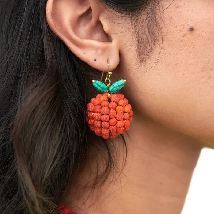 WorldFinds Earrings Kantha Orange Earrings