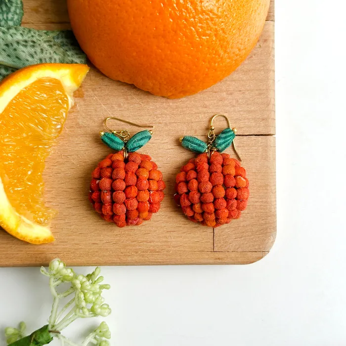 WorldFinds Earrings Kantha Orange Earrings