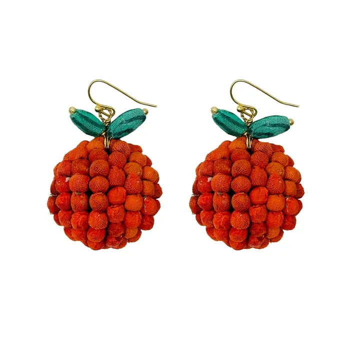 WorldFinds Earrings Kantha Orange Earrings